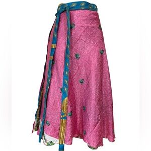 Darn Good Yarn Sari Silk Wrap Tea Length Skirt XL (8-20)